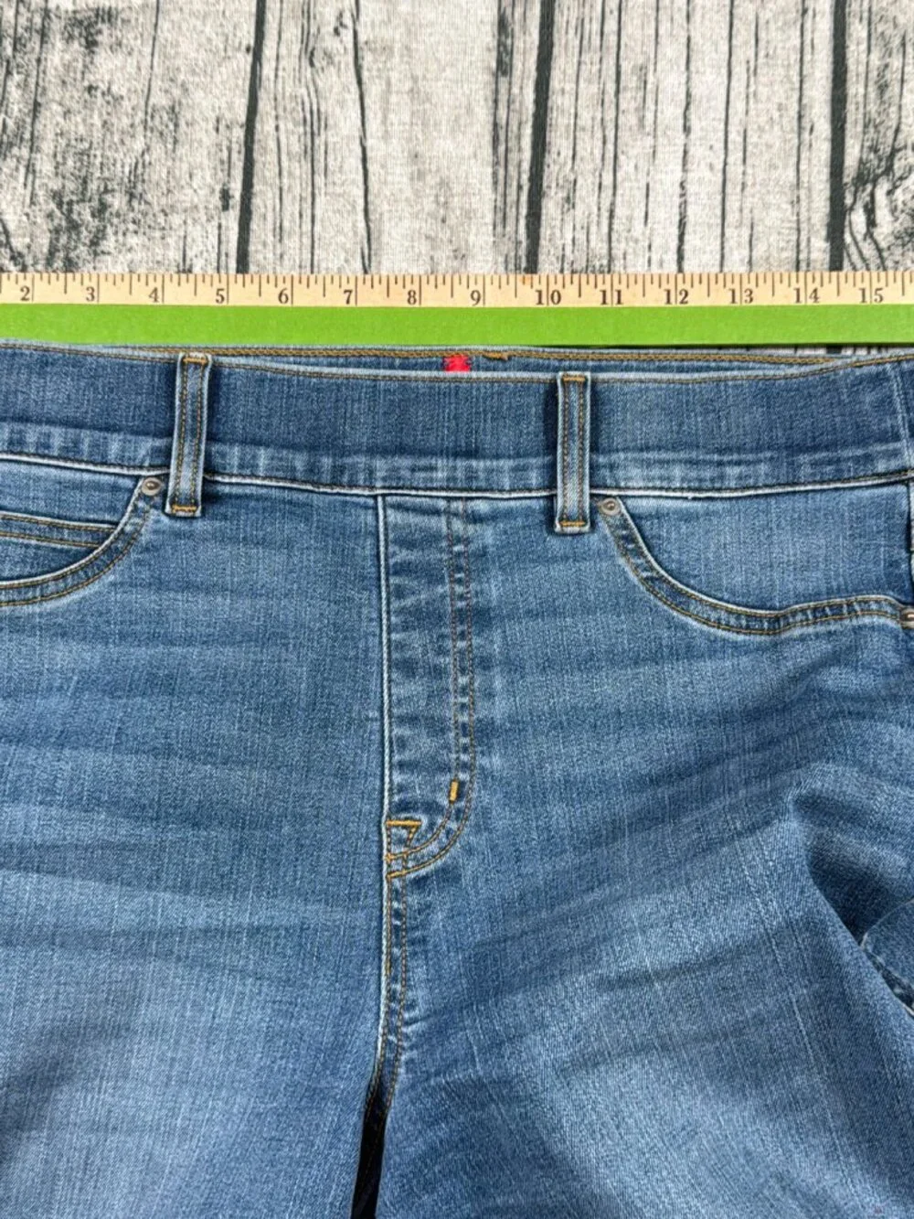 Spanx Wide Leg Jeans Womens L Medium Blue Wash High Rise Pull On Style - Picture 7 of 9